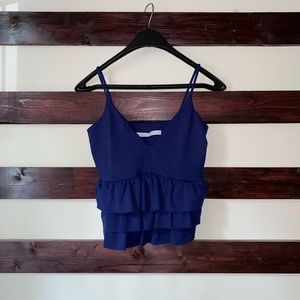 Susana Monaco Deep V Blue Ruffle Hem